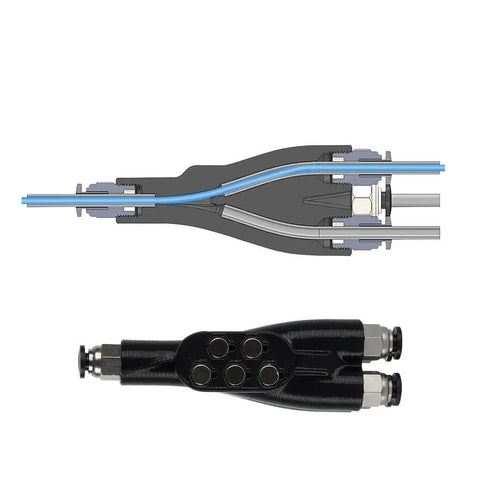 4 In 1 PTFE Adapter Pipe Expansion Port Kit For Bambulab X1 X1C P1P P1S A1 A1min Filament Feeding Multi Color 2 Pack shown with PTFE tube routing