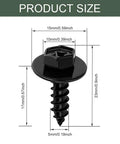 Badass 10 Piece Fender Liner Screws And Bumper Retainer Clips Rock Solid Steel Mud Guard Fasteners For Most Cars Smooth OEM Replacement Kit For Daily Drivers, detailed screw size illustration.