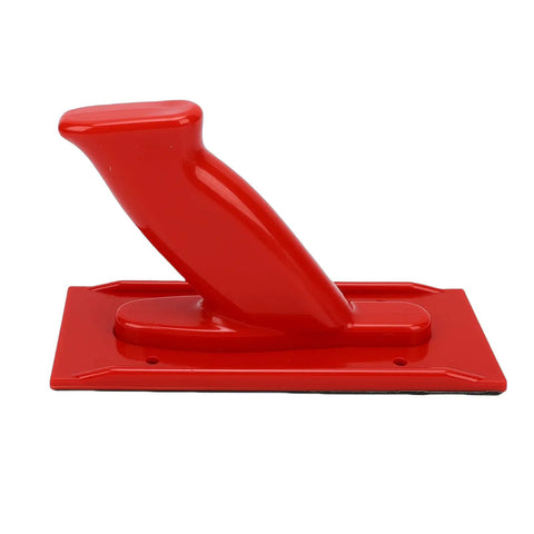 Built Tough Abs Table Saw Push Block With Angled Handle And Rock Solid Textured Grip Bright Red Visibility from the side.