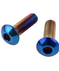 10 Pack M5x8mm Button Head Allen Bolts For Bikes Burnt Blue Titanium Finish Stainless Steel 304, close-up view of two screws