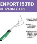 3-Prong Cultivating Fork With Stainless Steel Handle, 12-Inch Garden Tool With Cushioned Grips, No Assembly Required, Durable Green And White Finish
