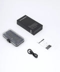 Box and contents of 47 Magnetic Bits Mini Electric Screwdriver Kit With Bright LED Light, instruction manual, and USB cable.