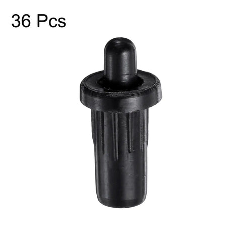 No Sweat Cabinet Door Repair Pins 36 Pc Plastic Damper Pivot Rods With Spring Loaded Axis, black plastic pivot rod close-up.