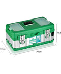 Green and silver Portable Stainless Steel Toolbox With Double Layer Design, Organizer Tray And Lock, heavy duty hardware storage box.