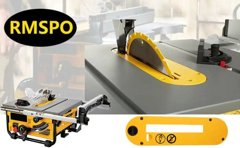 Heavy Duty Universal Dado Throat Plate For 10 Inch Contractor Table Saws Rolls Out Clean Cuts All Day Long Handles Eight Inch Stacked Inserts With No Sweat Ease next to table saw blade and table.