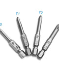 Hella Sturdy Heavy Duty Tri Wing Y Shaped Screwdriver Drill Bits Set Quarter Inch Hex Shank Magnetic S2 Steel Y0 Y1 Y2 Y3 tips.