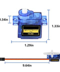 Blue SG90 micro servo motor with white servo horn (front view)