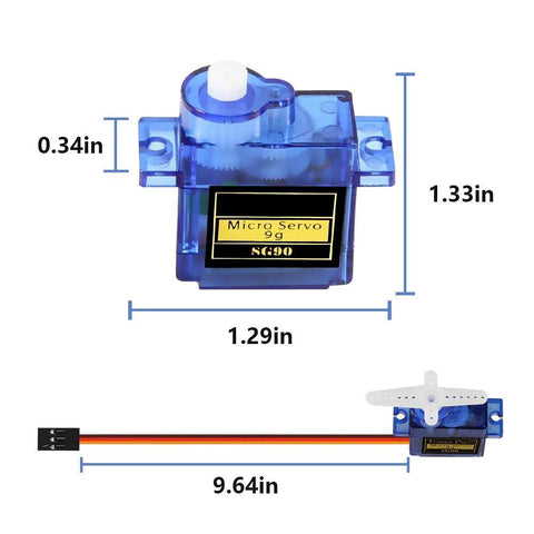 Blue SG90 micro servo motor with white servo horn (front view)