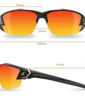 Khor G2 Polarized Wraparound Safety Glasses With Vapor Shield Go To Anti Fog Anti Scratch Non Slip Grip UV 400 Protection Military Grade ANSI ISEA MCEPS, black frame, smoke lenses, front and side view dimensions