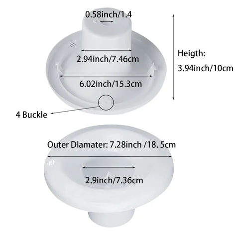 Dimensions of Water Dispenser Replacement Parts Smart Seat WaterGuard Assembly for water coolers with detailed measurements.
