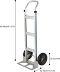 Rock Solid 500 Pound Heavy Duty Aluminum Hand Truck Featuring Comfortable Loop Handle And Quiet Rubber Wheels For Stress Free Moving Home Transport Tasks Worldwide, side view with dimensions.