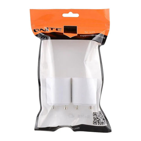 Retail packaging of GU24 To E26 E27 Adapter For LED Bulbs Converts Your Pin Base Fixture To A Standard Screw-In Lamp Socket Easy Install No Hassle Plug-In Two Pack
