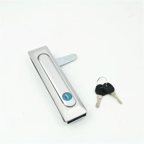 Close-up of swing handle lock with keys for Electrical Switchboard Panel Enclosure With Industrial Rod Control And Compression Latch