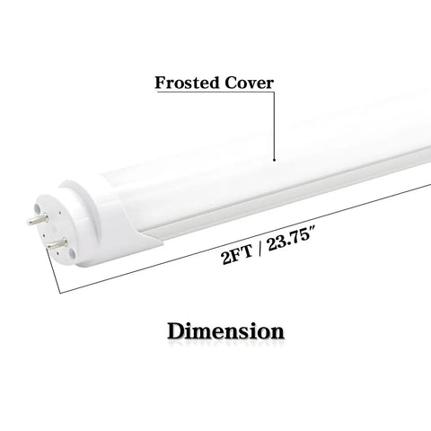Close-up of 2Ft LED Tube Lights 8W Replacement For Fluorescent 6000K Cool White Ballast Bypass Pack Of 4, showing 2ft length and frosted cover.
