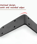 Built Like A Tank Heavy Duty L Shaped Shelf Brackets 2 Pack 9.8 Inch showing smooth edges and multiple holes for wall mounting.