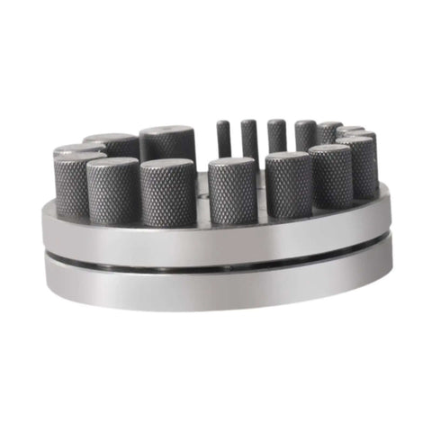 Circular Disc Cutter Set For Metalworking Heavy Duty Punch Die Kit For Jewelry Making shown in a side view with 17 dies.