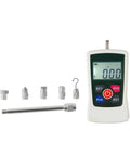 Digital Push Pull Gauge With Backlit Display Portable Dynamometer For On The Go Compression Tests AMF 500N Max 1 Percent Precision White Unit Requires Two AAA Batteries Not Included, with attachments