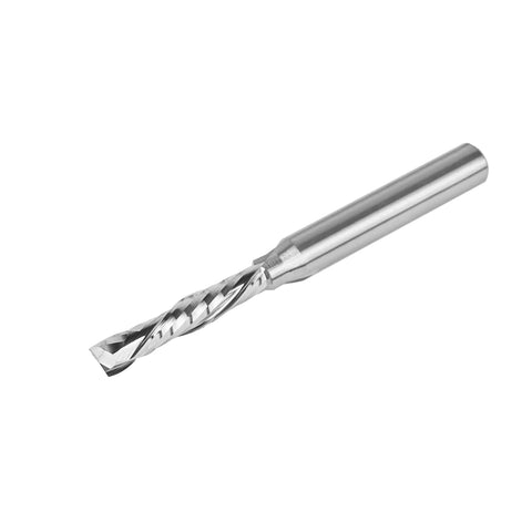 SpeTool solid carbide spiral compression router bit, side view, 1/4 inch shank, 3/16 inch diameter, up/down spiral