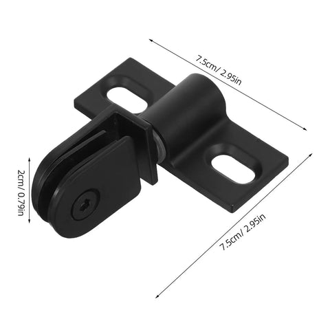 Heavy Duty Glass Door Pivot Hinge in Stainless Steel for Bathroom Shower Doors shown with measurements in black finish.