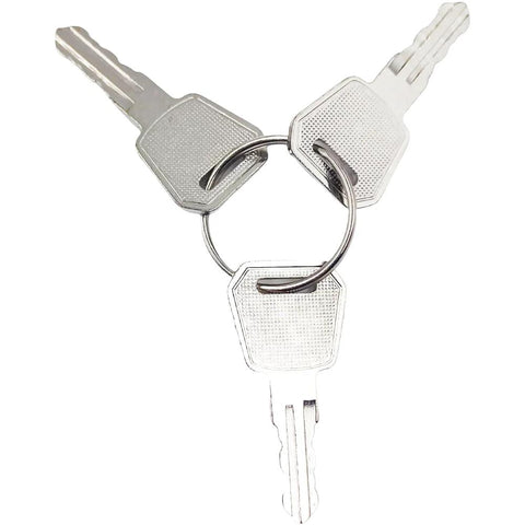 Three Pack Ignition Keys 1115-500016-00 Compatible With Big Joe Electric Pallet Jacks displayed on a metal keyring