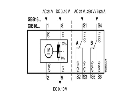 Wiring diagram for Heavy Duty 24V AC Modulating Air Damper Actuator Gbb164.1E, showing electrical connections and specifications.