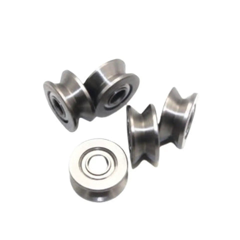 10 Pack Miniature Ball Bearings V Groove And U Groove Wire Guide Track Rollers in steel, 3x12x4mm size for CNC tools.