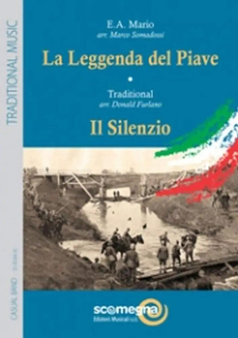 Sheet music cover featuring 'La Leggenda del Piave' with historical illustration of a bridge crossing.