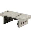 Beefed-Up Heavy Duty 25 Series Four Slot Mount Linear Bearing With Brake Holes Short Standard Size Double Flange Includes UHMW Self Lubricating Pads Screws And Shims Fits 25 Series Extrusions And Rides On The 50mm Side For Smooth Quiet Motion, silver linear bearing mount with black UHMW pads