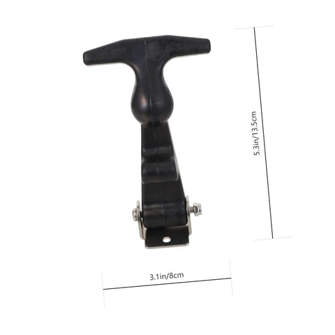 Flexible Draw Latches Set With Durable T Handle Hasp For Hood And Tool Boxes Cabinets And RVs Stainless Steel Over Center Vibration Absorbing Latch Lock Easy Install Heavy Duty Replacement shown upright with measurements visible