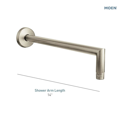 Arris Brushed Nickel 14 Inch Rain Shower Straight Shower Arm And Flange For Overhead Showerhead One Half Inch IPS Connection Durable Finish
