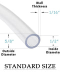 Diagram showing dimensions of Clear Vinyl Tubing One Half Inch Inner Diameter Fifty Feet Long Low Pressure Flexible PVC Hose.