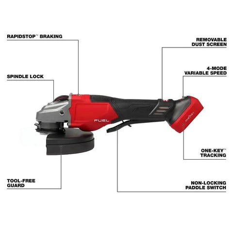Rugged M18 Compatible Angle Grinder with smooth variable speed dial and anti-vibration grip for cutting and grinding.
