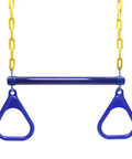 18 Inch Trapeze Bar With Rings Heavy Duty 48 Inch Plastic Coated Chains for Backyard Swing Sets in blue and yellow