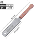 Angled front view of a RUITOOL Japanese pull saw with beech handle, double-edged SK5 blade, 150 mm blade, 14/17 TPI