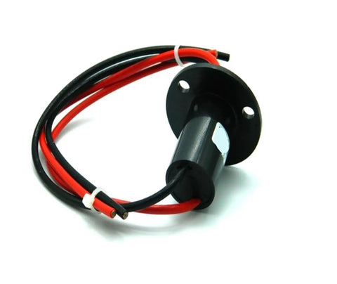 Pro Grade 30A Dual Channel Slip Ring Rotary Connector for Stage Lighting, black unit with red and black cables
