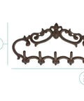 Knockout Five Hook Cast Iron Wall Hanger In Rustic Brown Fleur De Lis, 12.6x5.9 inches, designed for entryway coat and bag hanging.