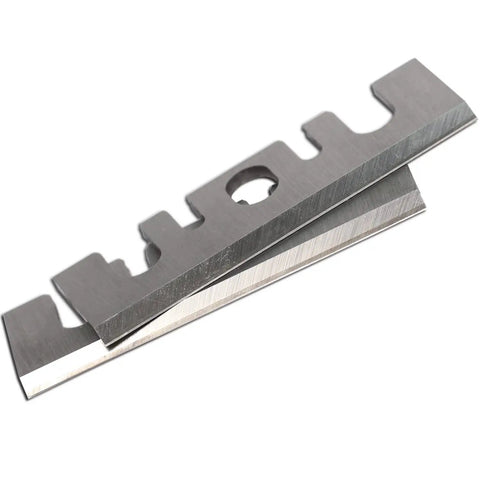 Heavy Duty 3 1/4 Inch Carbide Tipped Planer Blades Set Of Two Resharpenable Woodworking Replacement For Pneumatic Planers showing two steel blades.