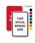 Rock Solid Custom Vertical Aluminum Sign 12 By 18 Inches featuring customizable wording, showing red and white color options.