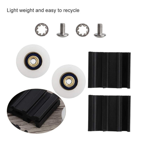 22mm Greenhouse Door Wheel Replacement Kit For Sliding Doors, plastic wheels, black tracks, screws and circlets, top view