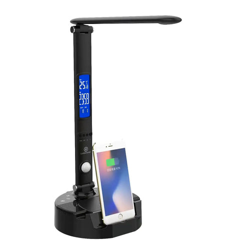 Smart LED Desk Lamp With Wireless Charger And USB Port, Built-In Bluetooth Speaker, Adjustable Arm And Brightness