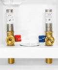 Washing Machine Outlet Box With Center Drain And Built In Stainless Steel Water Hammer Arrestors Quarter Turn Ball Valves For Hot And Cold