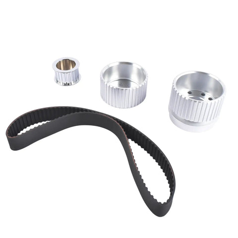 Upgrade Your Chevy BBC With This Sick Belt Drive Pulley Set For 396 427 Or 454 Big Block Engines Featuring Durable Billet Aluminum Design And A Non Slip Gilmer Belt To Keep Your Ride Running Smooth Like A Dream. billet Chevy big block pulley kit with 1 1/2-inch Gilmer belt