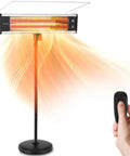 Infrared Patio Heater 1500W Portable Standing Heater With Remote Control For Indoor Outdoor Use Black in operation with remote