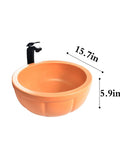 Round Sink Bowls For Bathroom Vessel Sink, 15.7 Inch Ceramic Vessel Sink With Faucet And Drainer Above Counter Bathroom Vanity Sink Bowl Art Wash Basin in orange.
