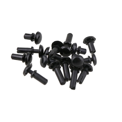 20 Pack Black Plastic Expansion Rivet Clips For Auto Trim And Pc Board Quick Snap Install Heavy Duty Push Pin Fasteners close-up view.