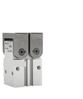 Top Shelf Heavy Duty Pneumatic Finger Cylinder Featuring A Smooth 180 Degree Swing Arm For No Sweat On Off Control Quick Mount And Solid Mechanical Block, aluminum design, double-acting actuator.