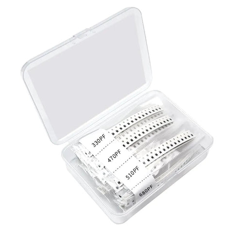 Bulk 600 Piece 30 Value 0805 SMD Capacitor Kit With 1pF To 10uF Range, MLCC Ceramic Chip Capacitors in open plastic case