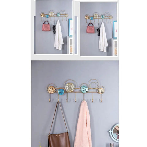 Heavy Duty Wrought Iron Wall Decor With A Dope Partition Rack And Coat Hook This Hand Painted Blue Gold Storage Organizer with bags