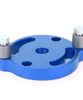 Heavy Duty Aluminum Wood Panel Hole Puncher With Ridiculously Precise Center Punching Gauge side view of the blue gauge