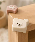 Silicone Corner Guards 16 Pack Soft Edge Protectors in bear and paw shapes on furniture for kid-safe nursery decor